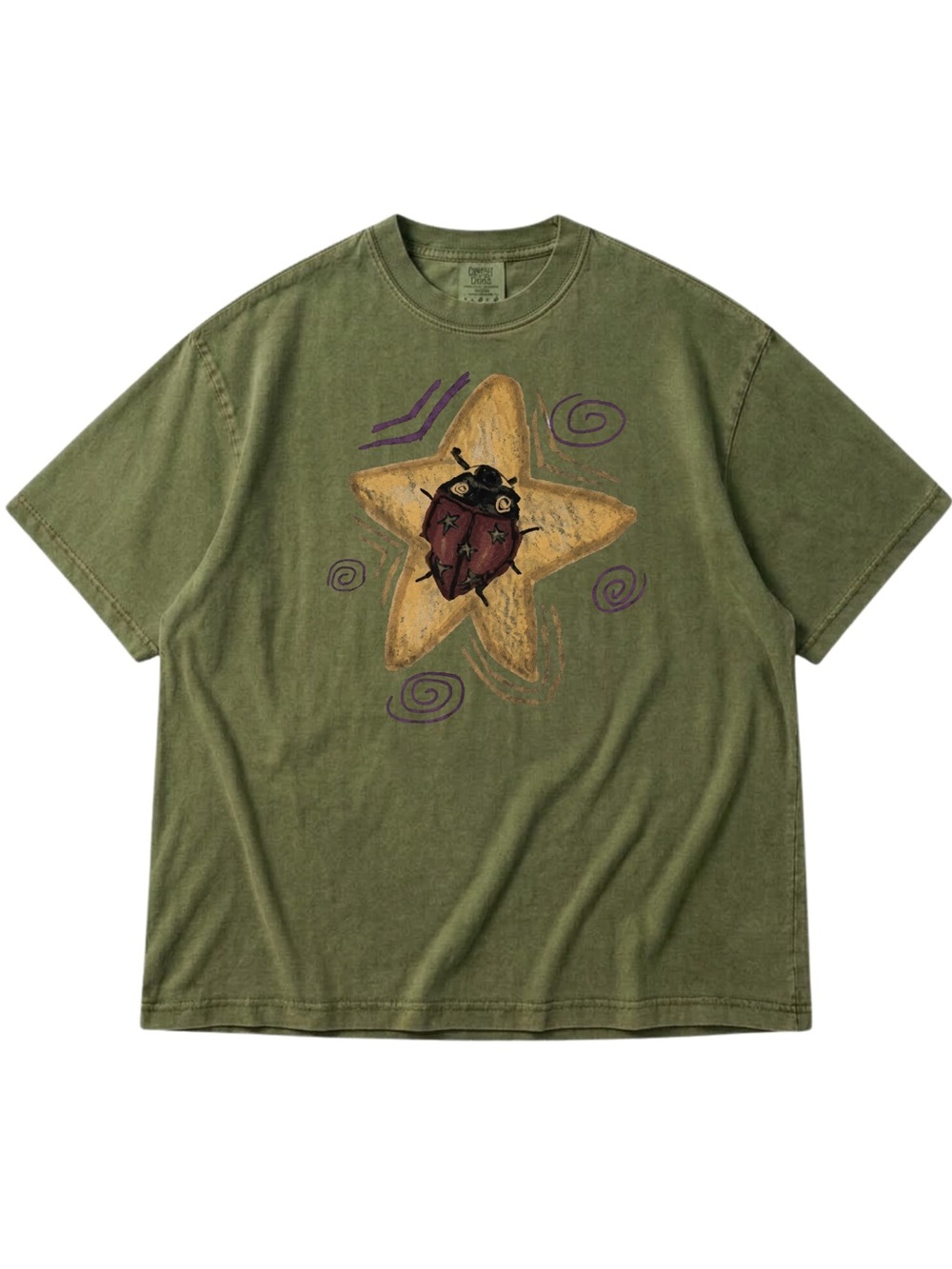 Comfort Colors Moss Green Short Sleeve Tee with Star & Ladybug Graphic